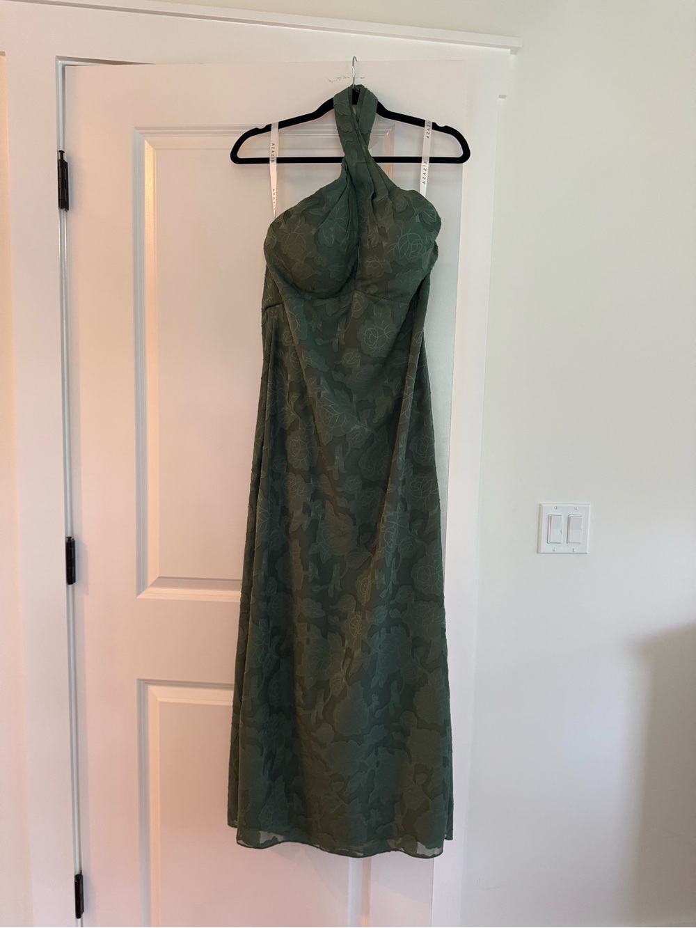 Azazie Olive Green Halter Maxi Dress